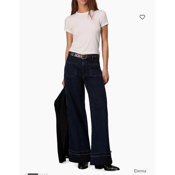 rag & bone Denim - Rag & Bone Marina Mid Rise Wide Leg Jeans Dark Wash Size 27 Minimalist Designer